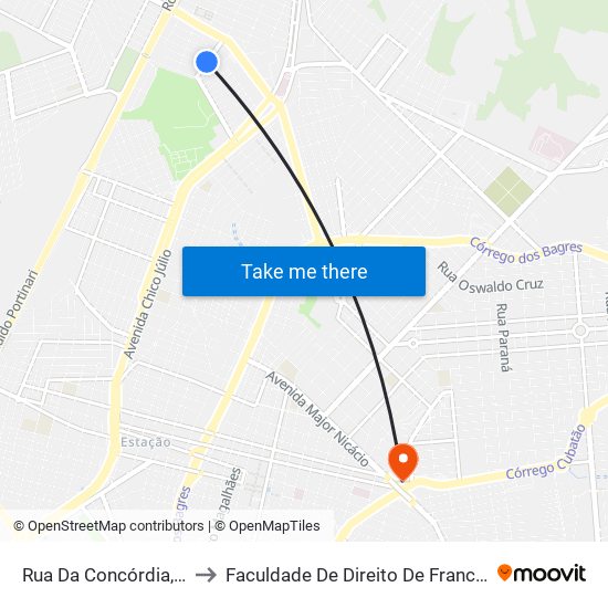 Rua Da Concórdia, 4801 to Faculdade De Direito De Franca - Facef map