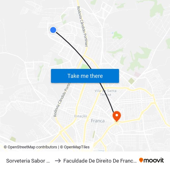 Sorveteria Sabor Do Mel to Faculdade De Direito De Franca - Facef map