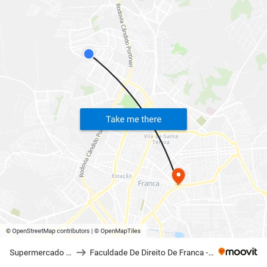 Supermercado Leal to Faculdade De Direito De Franca - Facef map