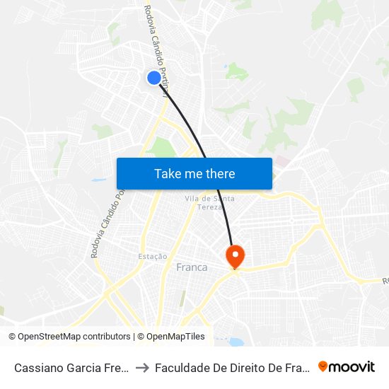 Cassiano Garcia Freitas 590 to Faculdade De Direito De Franca - Facef map