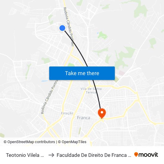 Teotonio Vilela 2889 to Faculdade De Direito De Franca - Facef map