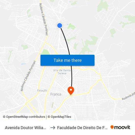 Avenida Doutor Wiliam Azuz, 480 to Faculdade De Direito De Franca - Facef map