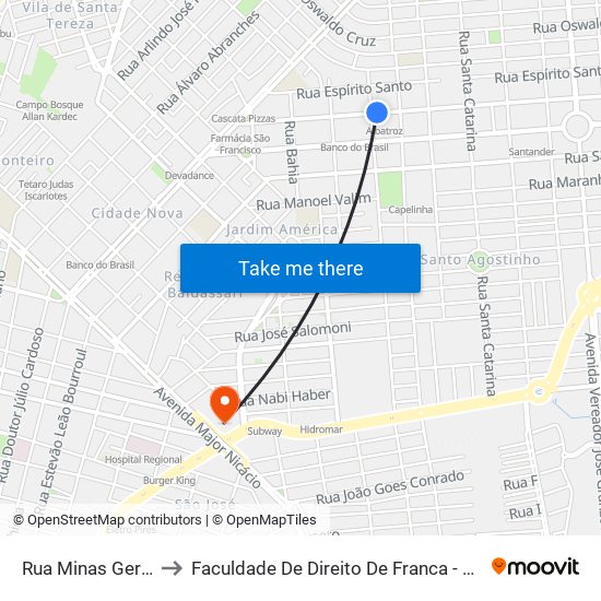 Rua Minas Gerais to Faculdade De Direito De Franca - Facef map