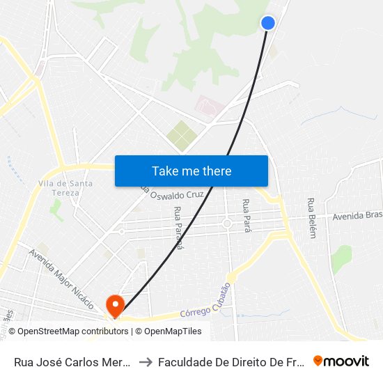 Rua José Carlos Mercuri,  4323 to Faculdade De Direito De Franca - Facef map