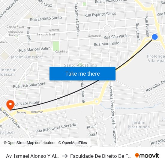 Av. Ismael Alonso Y Alonso 2255 to Faculdade De Direito De Franca - Facef map