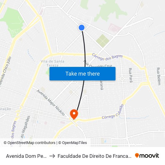 Avenida Dom Pedro I to Faculdade De Direito De Franca - Facef map