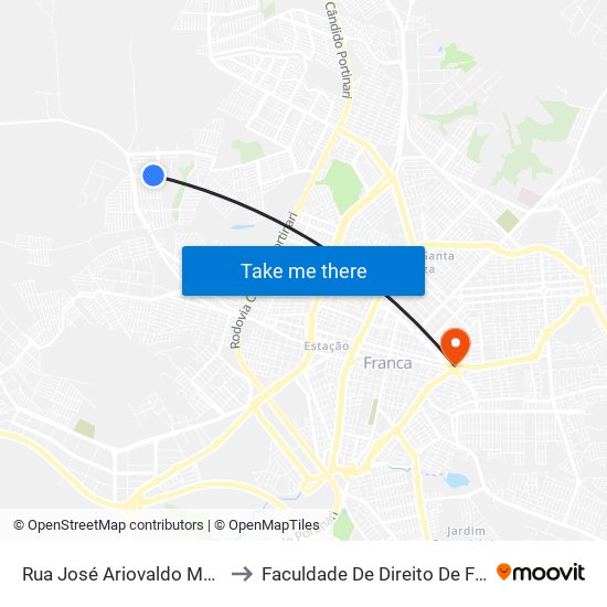 Rua José Ariovaldo Mambrini, S/N to Faculdade De Direito De Franca - Facef map