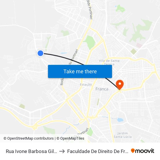 Rua Ivone Barbosa Gilbert, 2170 to Faculdade De Direito De Franca - Facef map