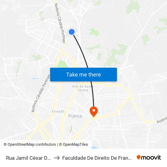Rua Jamil César Da Silva to Faculdade De Direito De Franca - Facef map