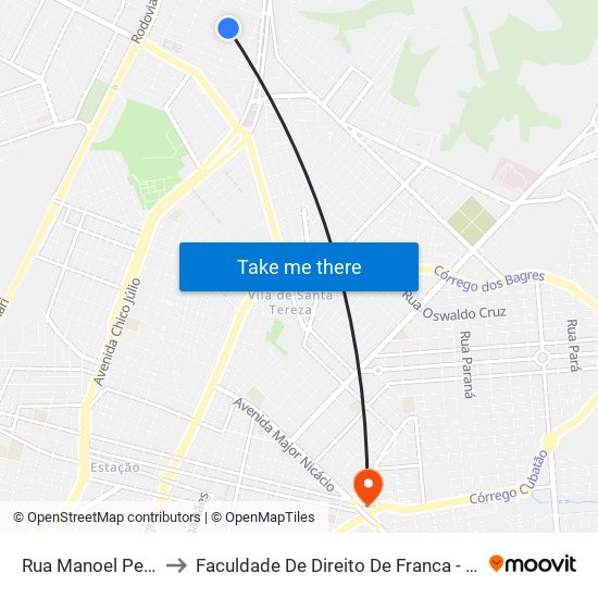 Rua Manoel Pedro to Faculdade De Direito De Franca - Facef map