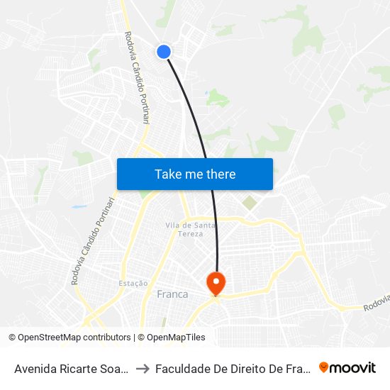 Avenida Ricarte Soares Silva to Faculdade De Direito De Franca - Facef map