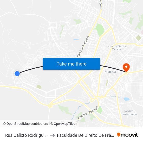 Rua Calixto Rodrigues Cintra to Faculdade De Direito De Franca - Facef map