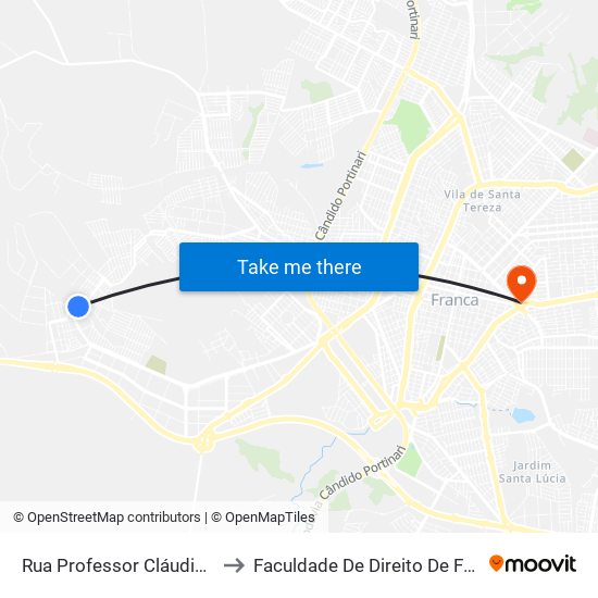 Rua Professor Cláudio Junqueira to Faculdade De Direito De Franca - Facef map