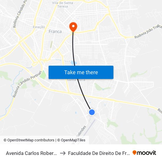 Avenida Carlos Roberto Hadade to Faculdade De Direito De Franca - Facef map