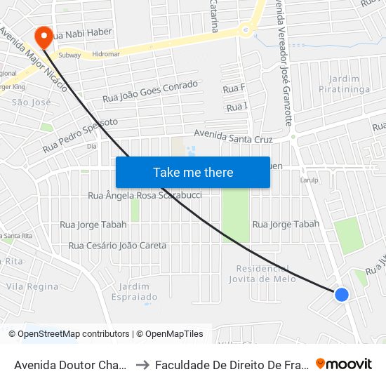 Avenida Doutor Chafic Facuri to Faculdade De Direito De Franca - Facef map