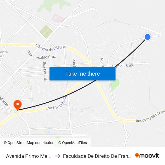Avenida Primo Menegheti to Faculdade De Direito De Franca - Facef map