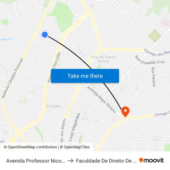 Avenida Professor Nicolau Del Monte to Faculdade De Direito De Franca - Facef map