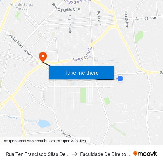 Rua Ten Francisco Silas De Paula Lourinho, 4460 to Faculdade De Direito De Franca - Facef map
