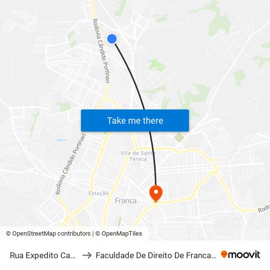 Rua Expedito Capareli to Faculdade De Direito De Franca - Facef map