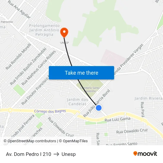 Av. Dom Pedro I 210 to Unesp map