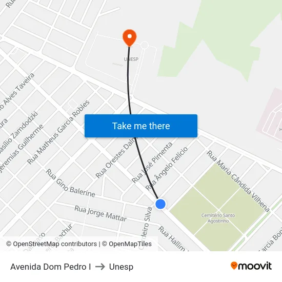 Avenida Dom Pedro I to Unesp map