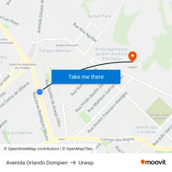 Avenida Orlando Dompieri to Unesp map