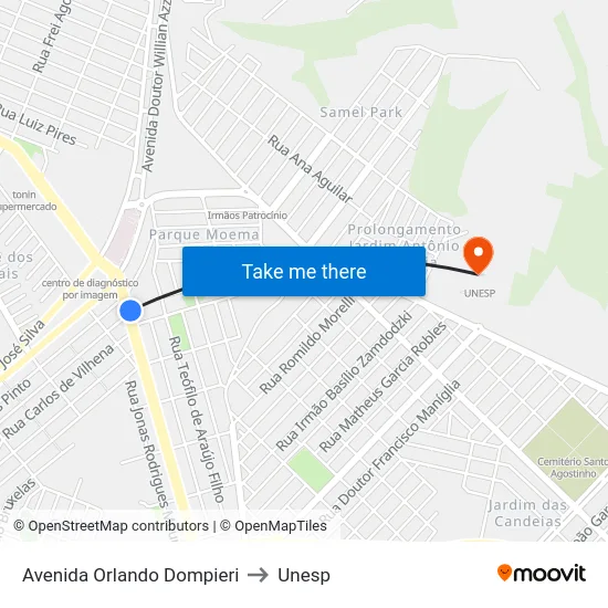 Avenida Orlando Dompieri to Unesp map