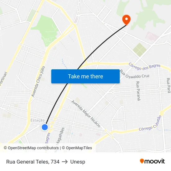 Rua General Teles, 734 to Unesp map