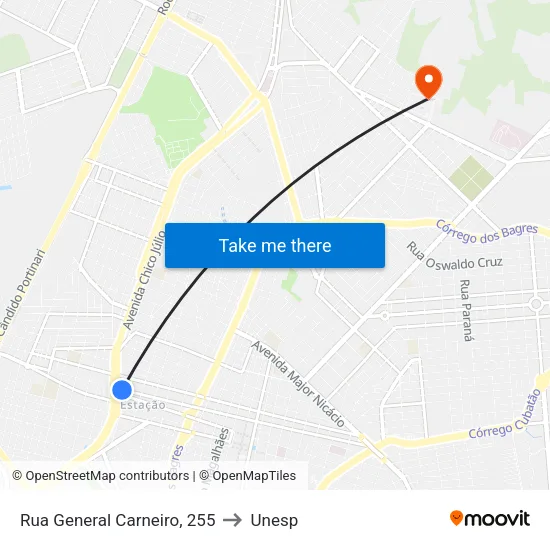 Rua General Carneiro, 255 to Unesp map