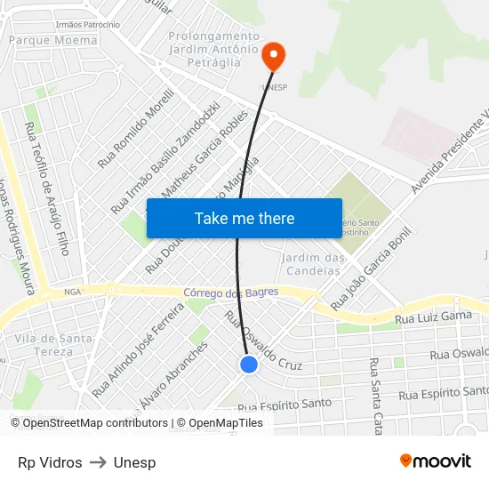 Rp Vidros to Unesp map