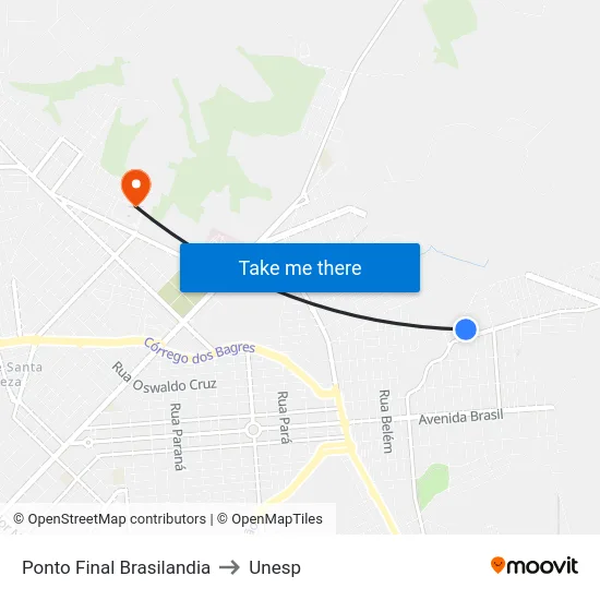 Ponto Final  Brasilandia to Unesp map