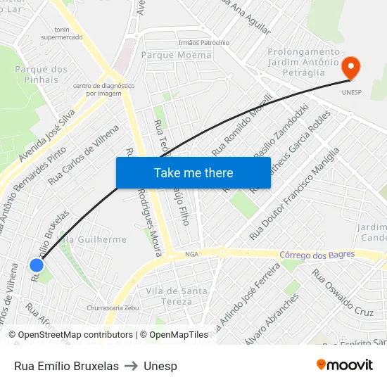 Rua Emílio Bruxelas to Unesp map