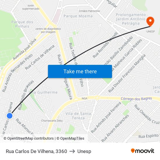 Rua Carlos De Vilhena, 3360 to Unesp map