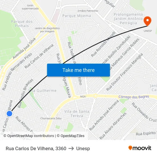 Rua Carlos De Vilhena, 3360 to Unesp map