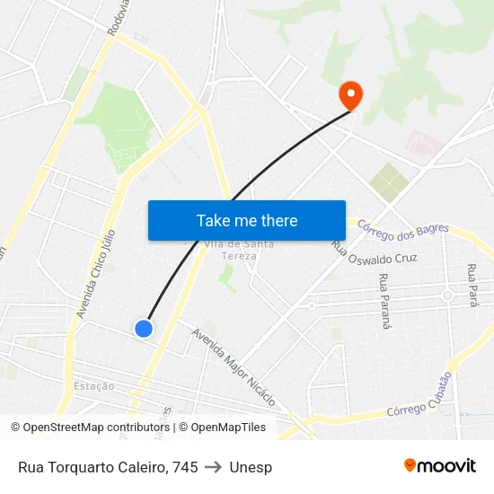 Rua Torquarto Caleiro, 745 to Unesp map