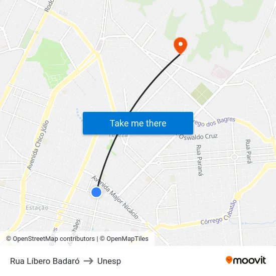Rua Líbero Badaró to Unesp map