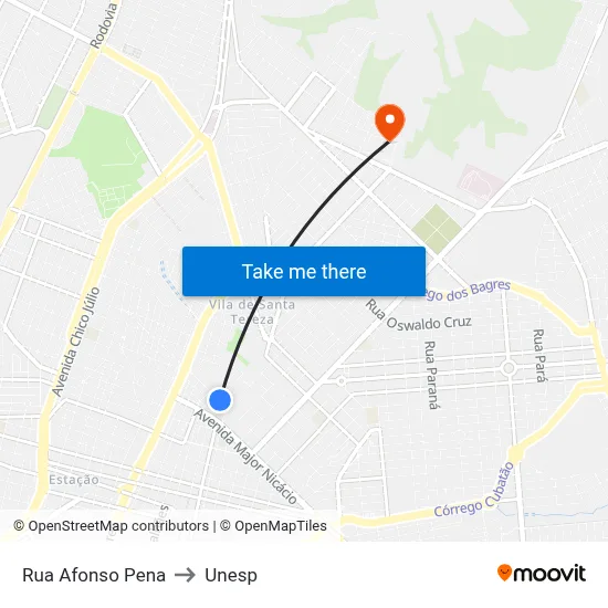 Rua Afonso Pena to Unesp map