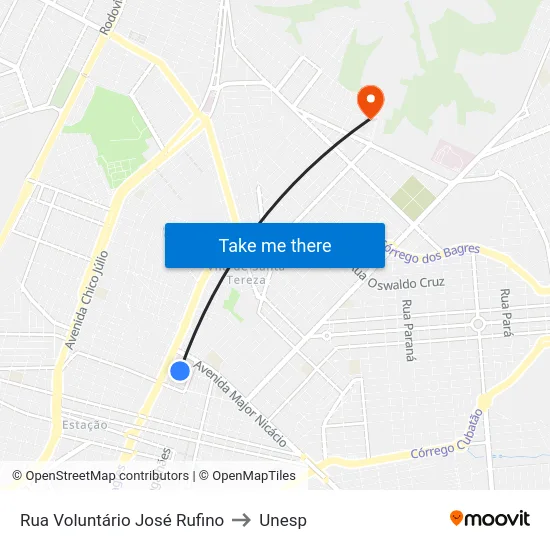 Rua Voluntário José Rufino to Unesp map