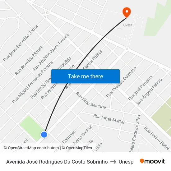 Avenida José Rodrigues Da Costa Sobrinho to Unesp map