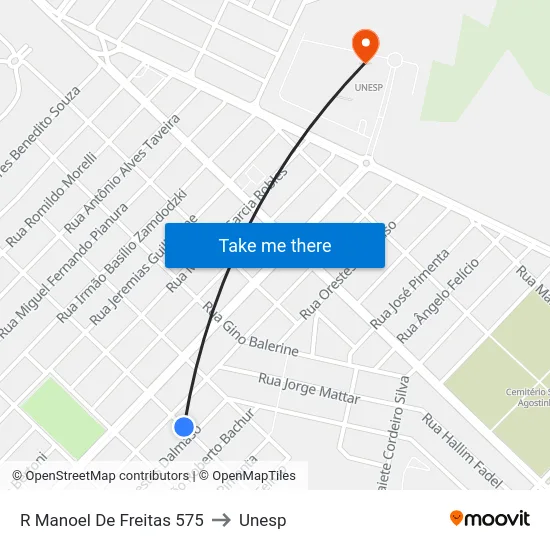 R Manoel De Freitas 575 to Unesp map