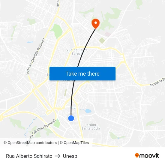 Rua Alberto Schirato to Unesp map