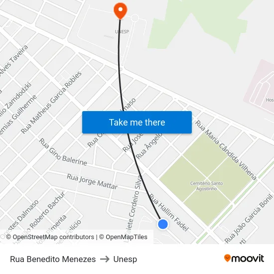 Rua Benedito Menezes to Unesp map