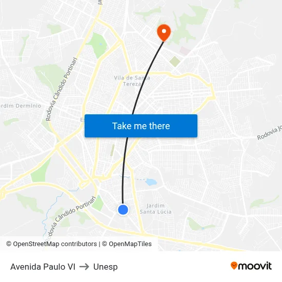 Avenida Paulo VI to Unesp map