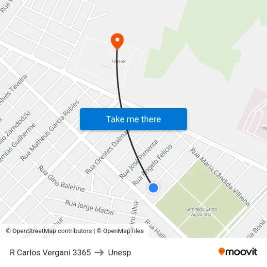 R Carlos Vergani 3365 to Unesp map