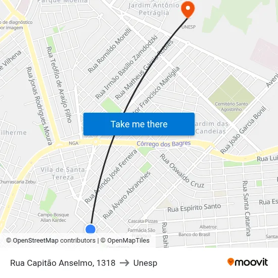 Rua Capitão Anselmo, 1318 to Unesp map