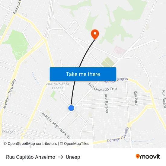 Rua Capitão Anselmo to Unesp map