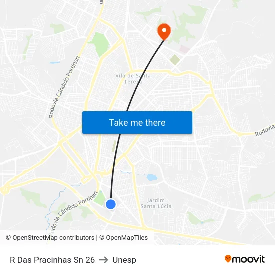 R Das Pracinhas Sn 26 to Unesp map