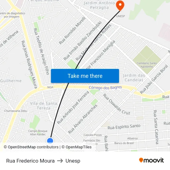 Rua Frederico Moura to Unesp map