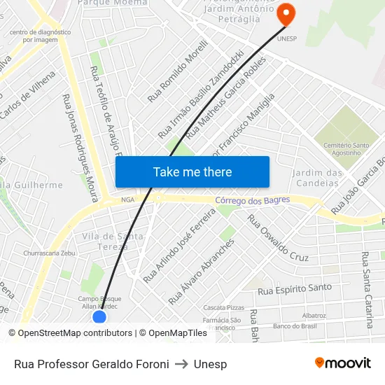 Rua Professor Geraldo Foroni to Unesp map