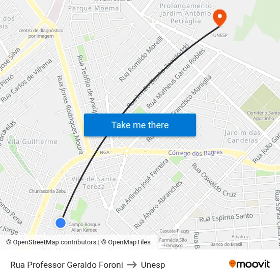 Rua Professor Geraldo Foroni to Unesp map